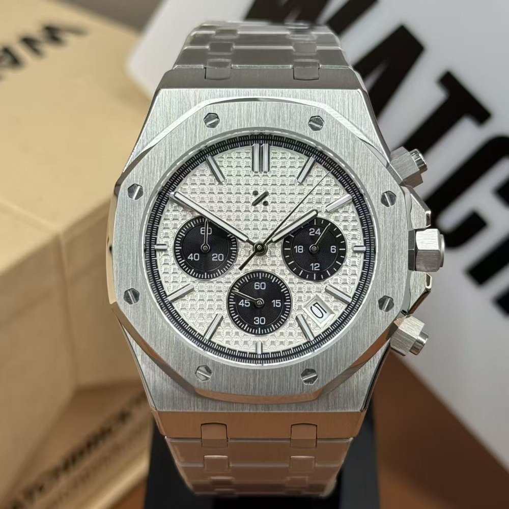 OCTOMOD| Chrono White Panda – Integrated Steel VK63 - WATCH MODS