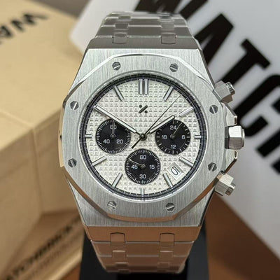 OCTOMOD| Chrono White Panda – Integrated Steel VK63 - WATCH MODS